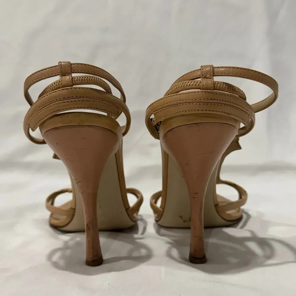 Bottega Veneta Nude Leather Strappy Stiletto Sandals Heels 39 Italy